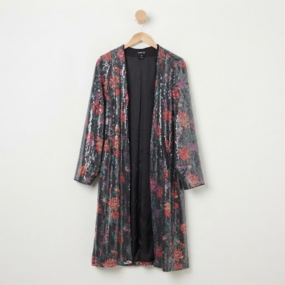 Torrid Grunge Glam Sequin Floral Duster Kimono Moody Dark Romance Plus 3 Black